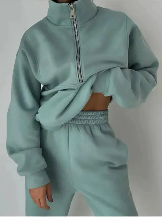 Ensemble Zippé Hoodie + Pantalon Femme Hiver-Saylana