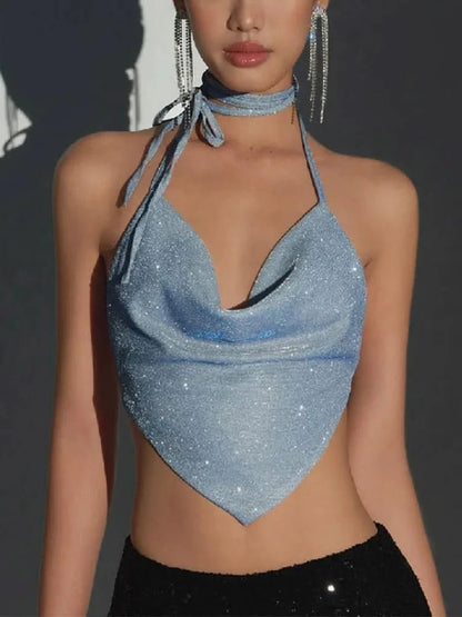 Halter Sexy Bleu Brillant Dos Nu - Saylana