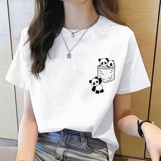 Imprimé panda cartoon au col rond loose - Saylana