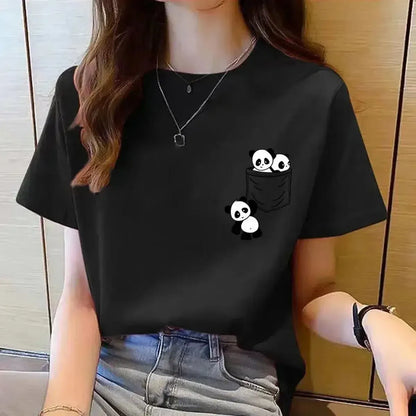 Imprimé panda cartoon au col rond loose-Saylana