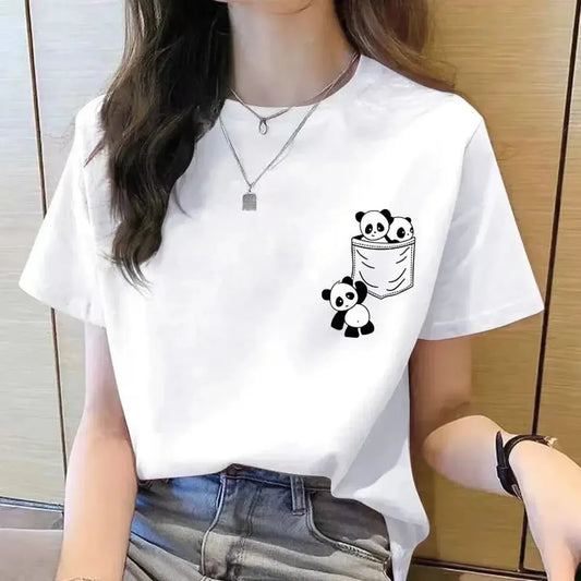 Imprimé panda cartoon au col rond loose-Saylana