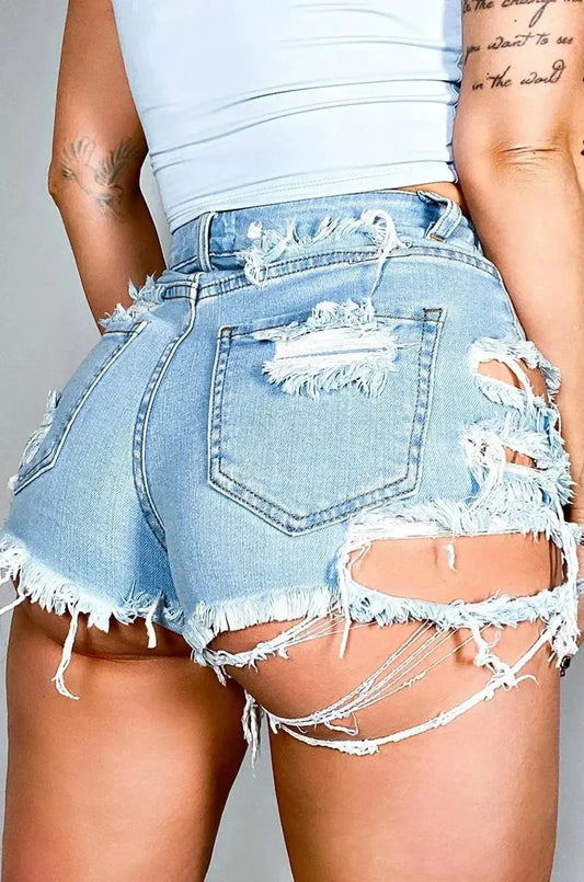 Jean déchiré taille haute à franges irrégulières-Saylana