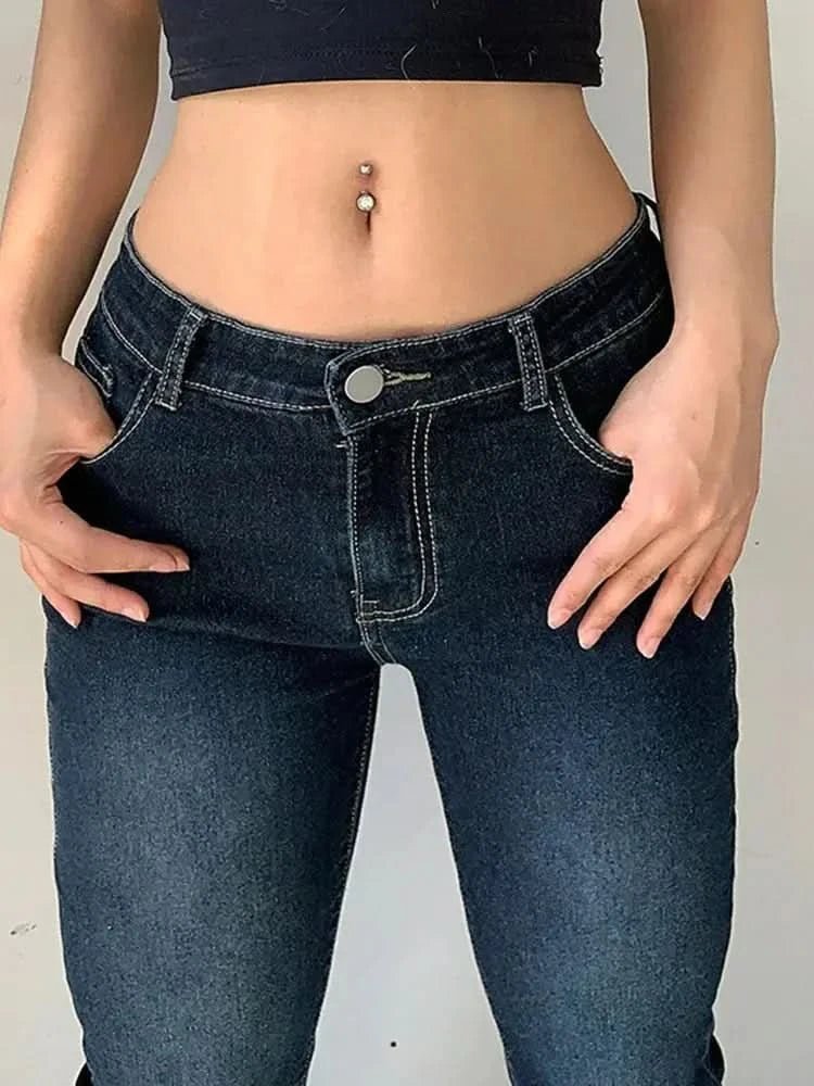 Jean Femme Y2K Large Taille Basse Bleu Streetwear - Saylana