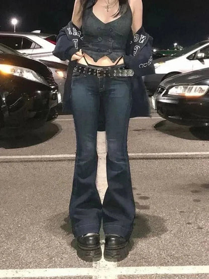 Jean Femme Y2K Large Taille Basse Bleu Streetwear - Saylana