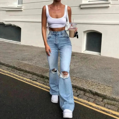 Jean Long Tendance : Légèrement Évasé & Usé - Saylana