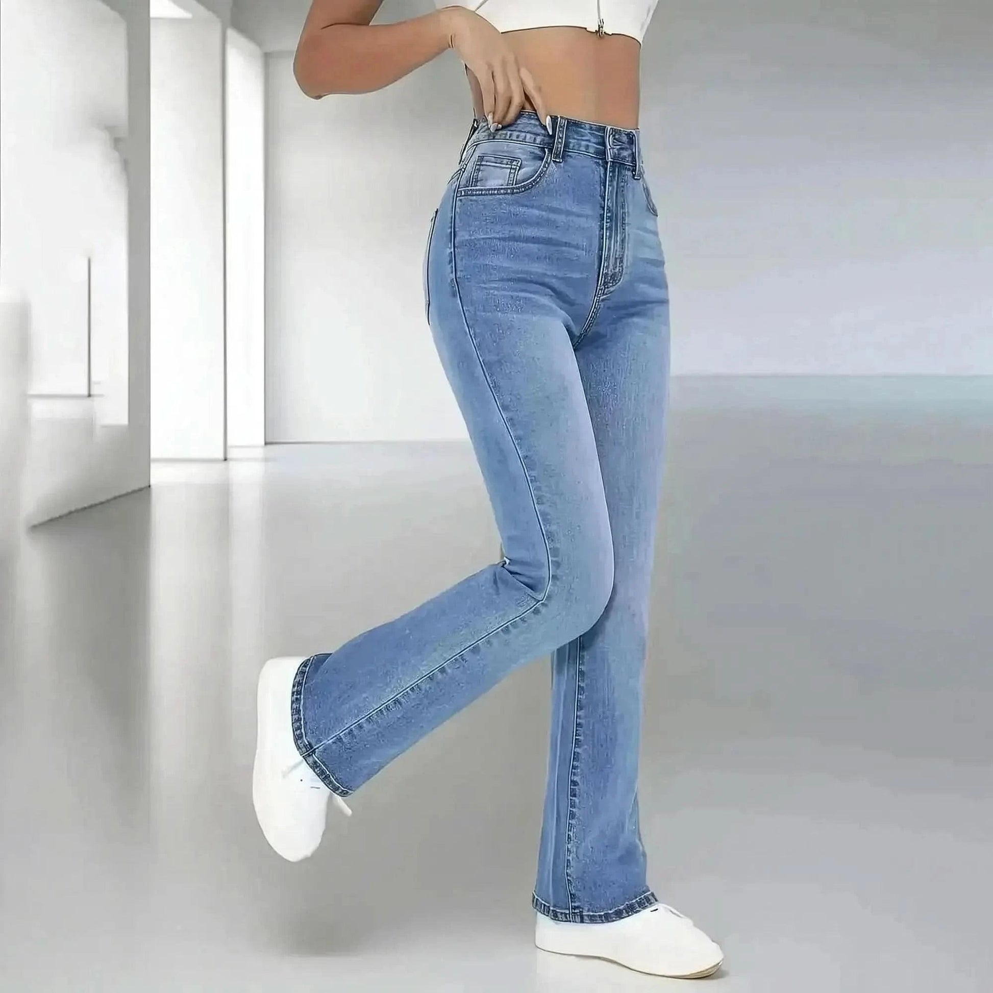 Jean Slim Taille Haute Délavé - Saylana