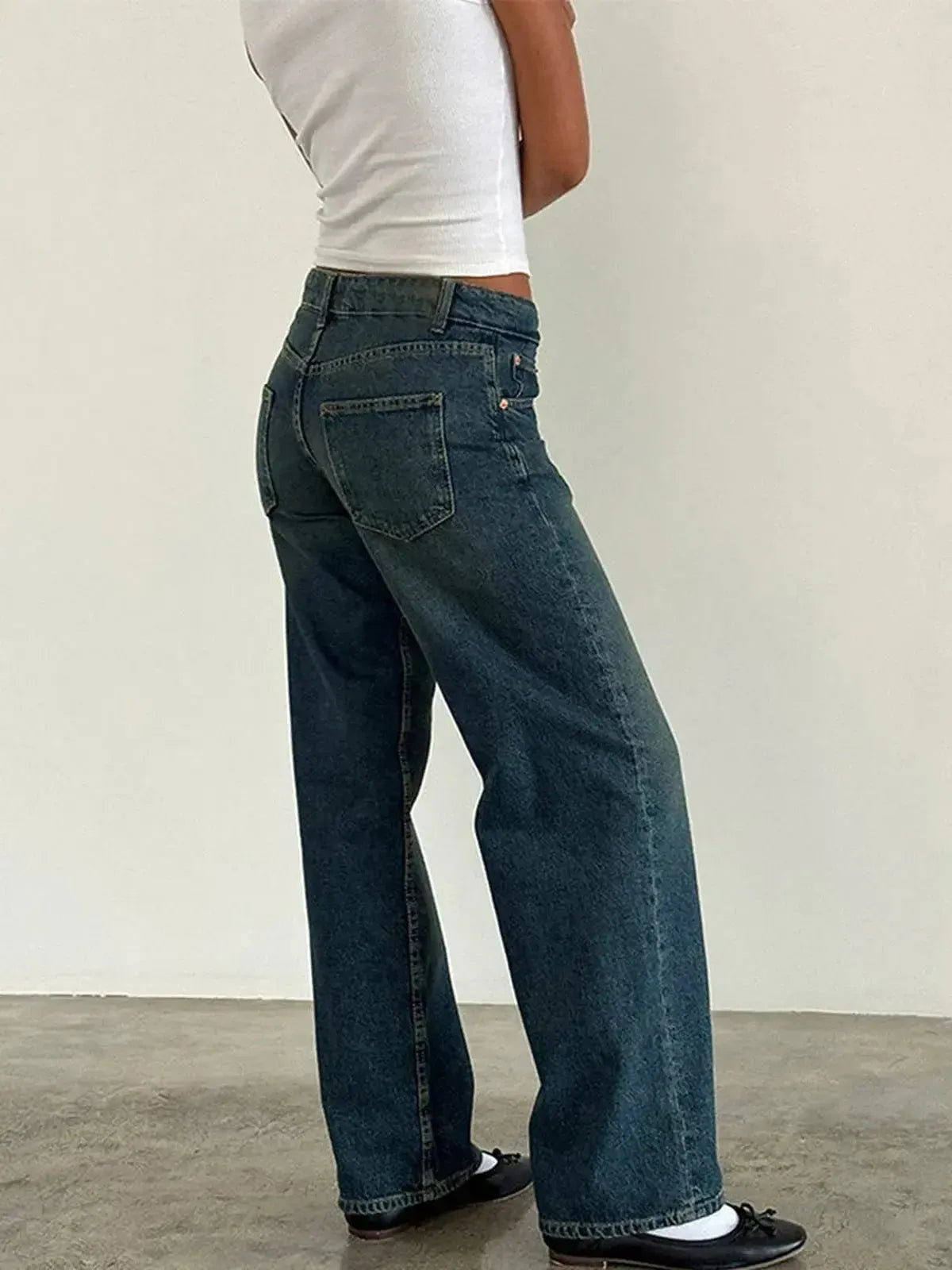 Jean taille basse baggy coupe droite-Saylana