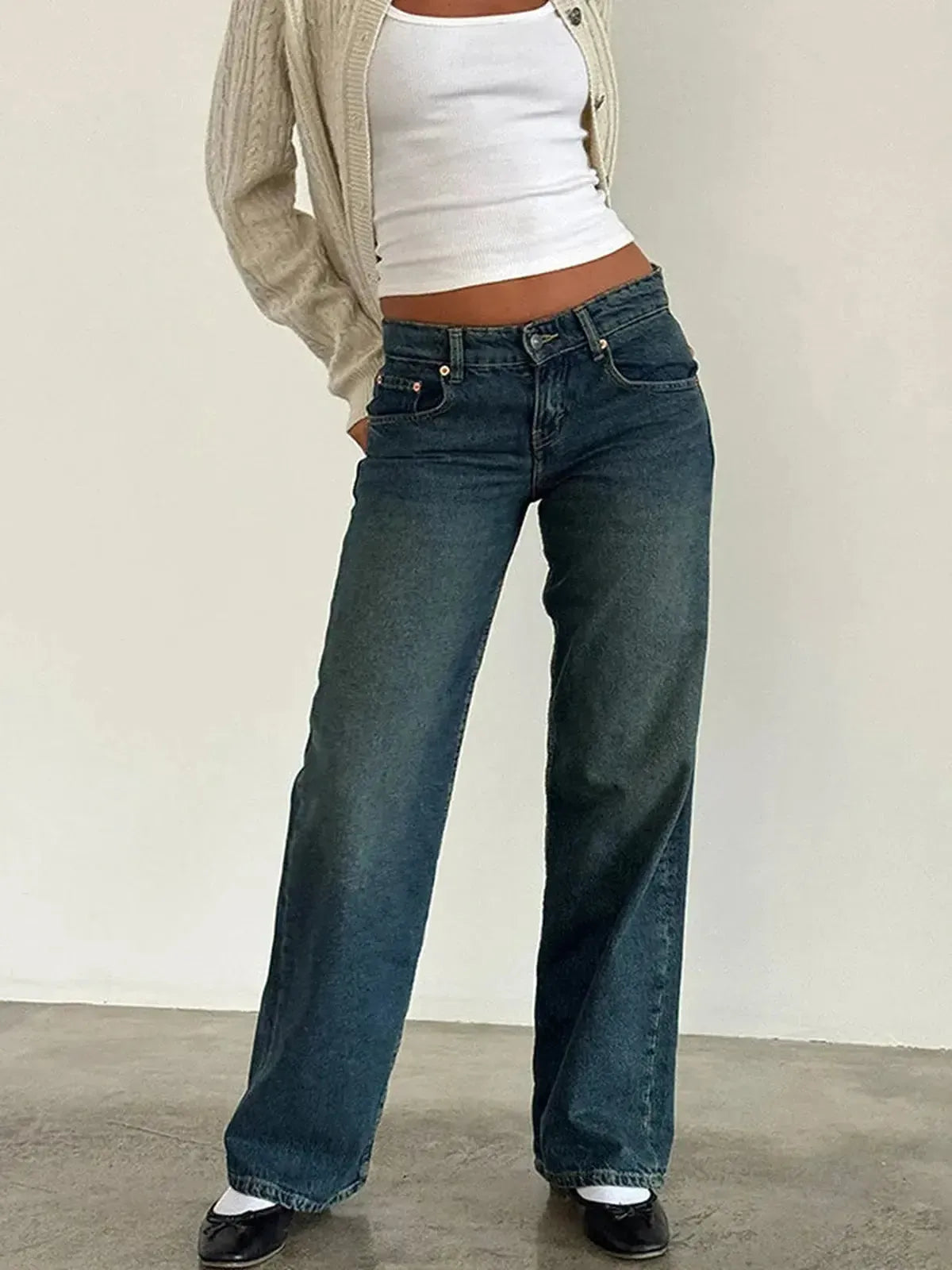 Jean taille basse baggy coupe droite-Saylana
