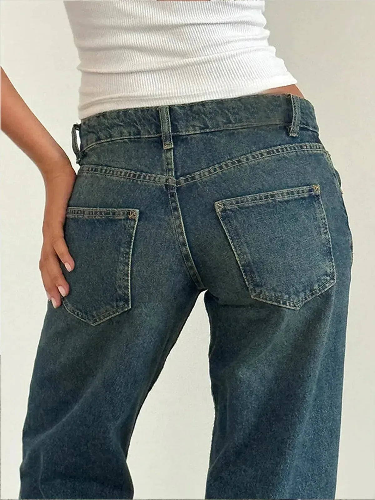 Jean taille basse baggy coupe droite-Saylana