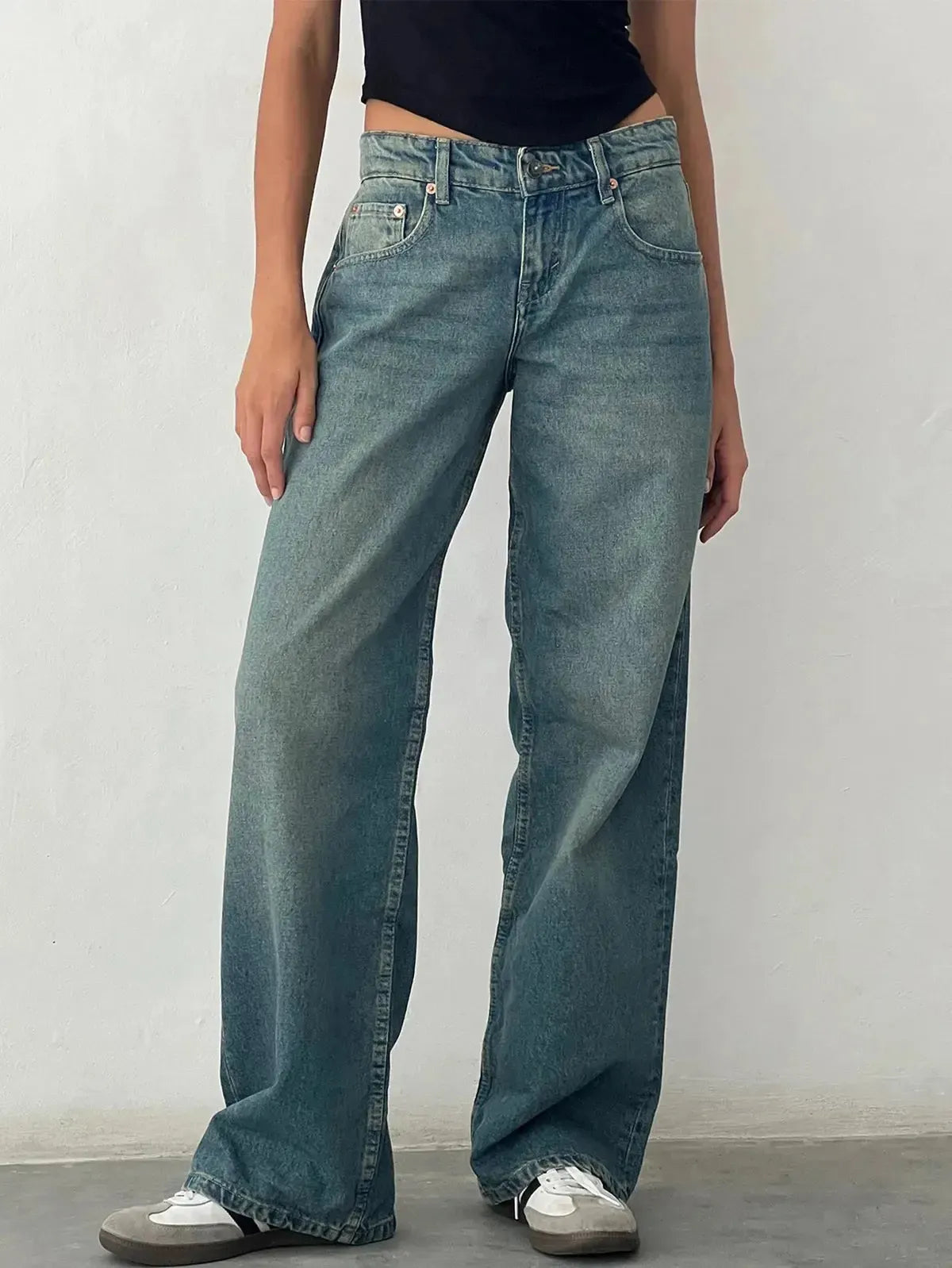 Jean taille basse baggy coupe droite-Saylana