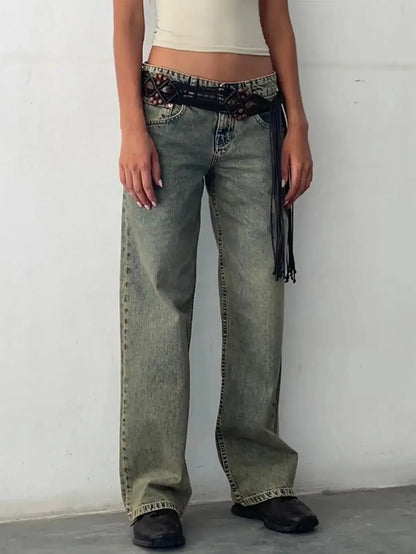 Jean taille basse baggy coupe droite-Saylana