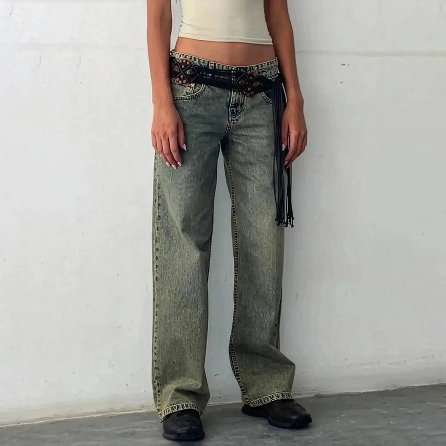 Jean taille basse baggy coupe droite - Saylana