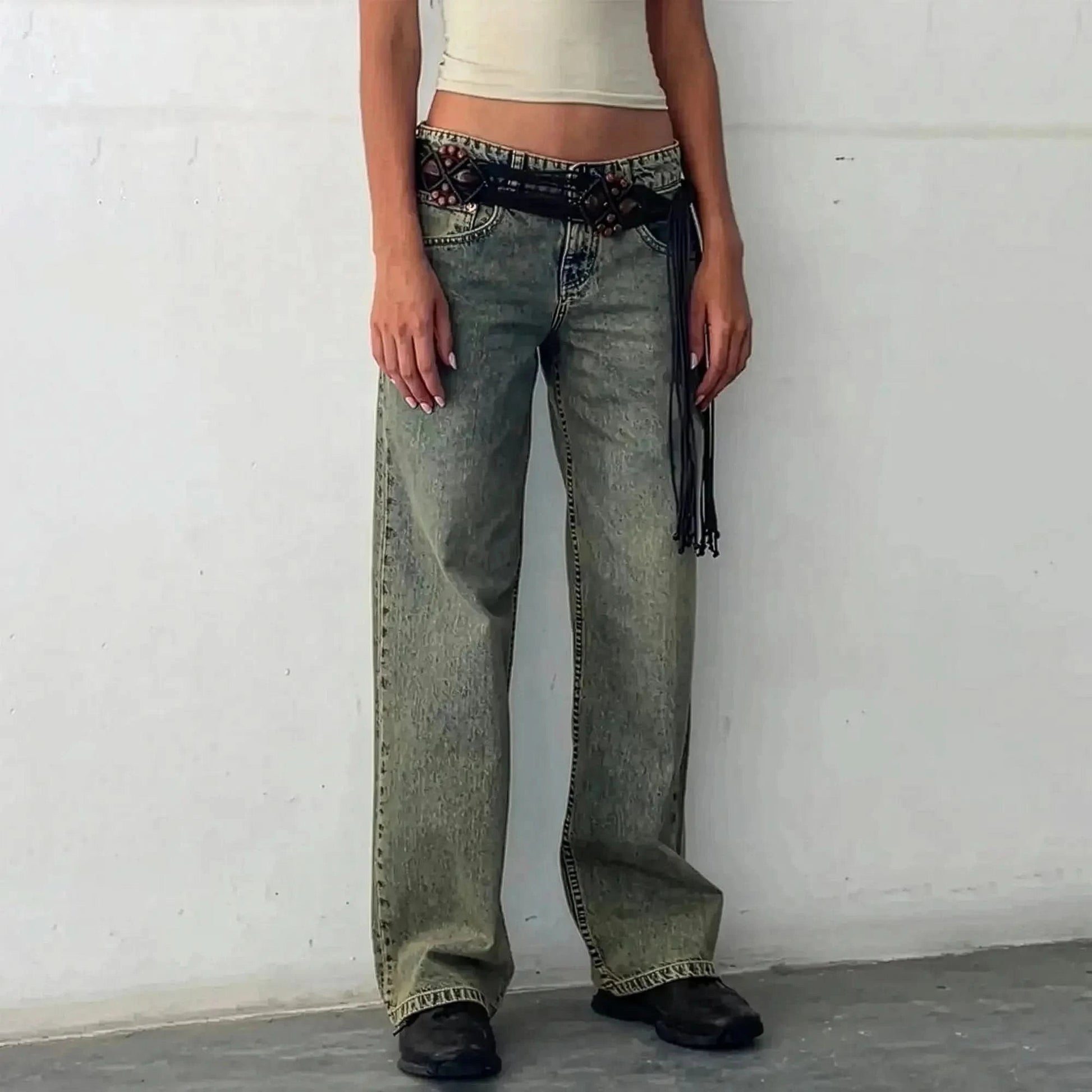 Jean taille basse baggy coupe droite - Saylana