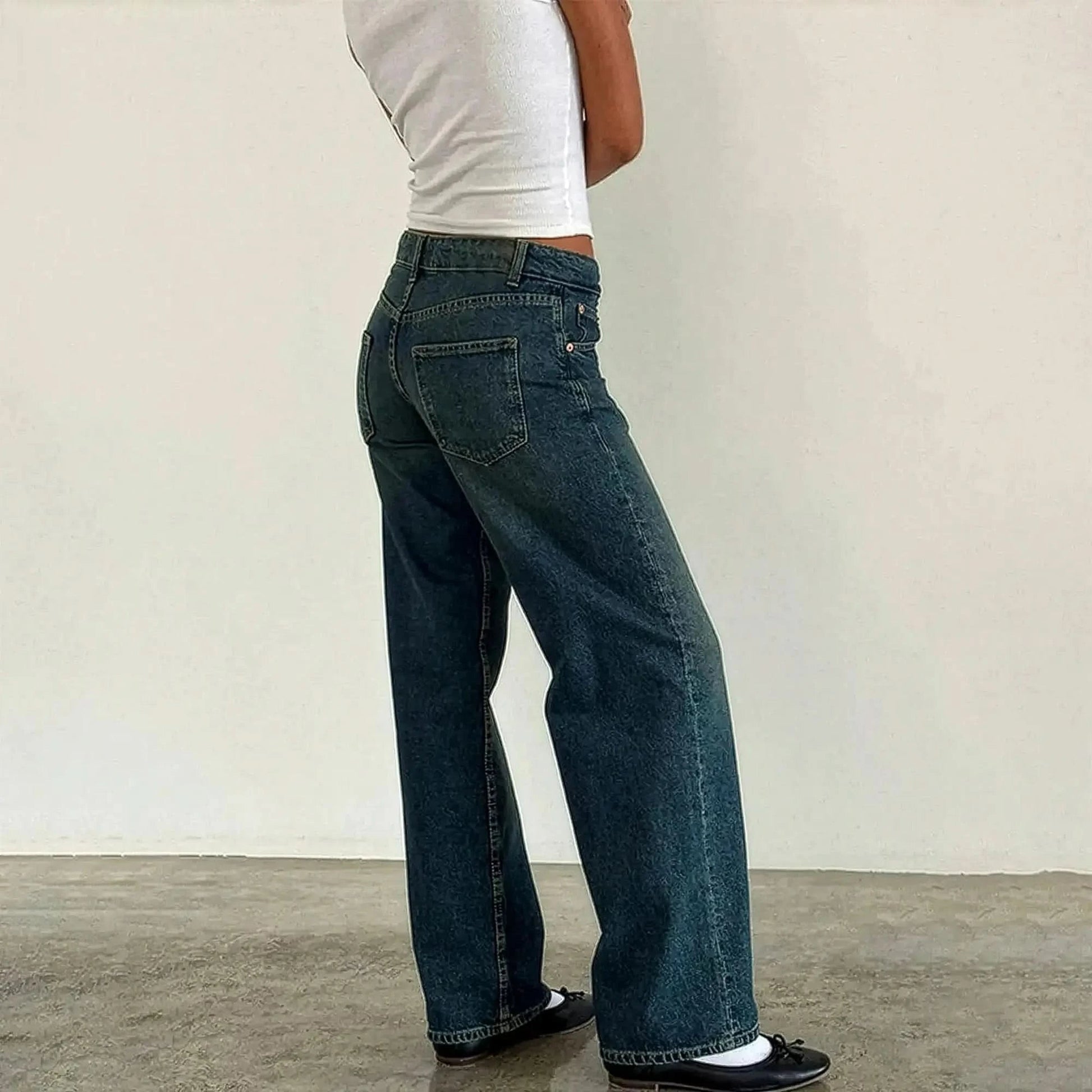 Jean taille basse baggy coupe droite - Saylana