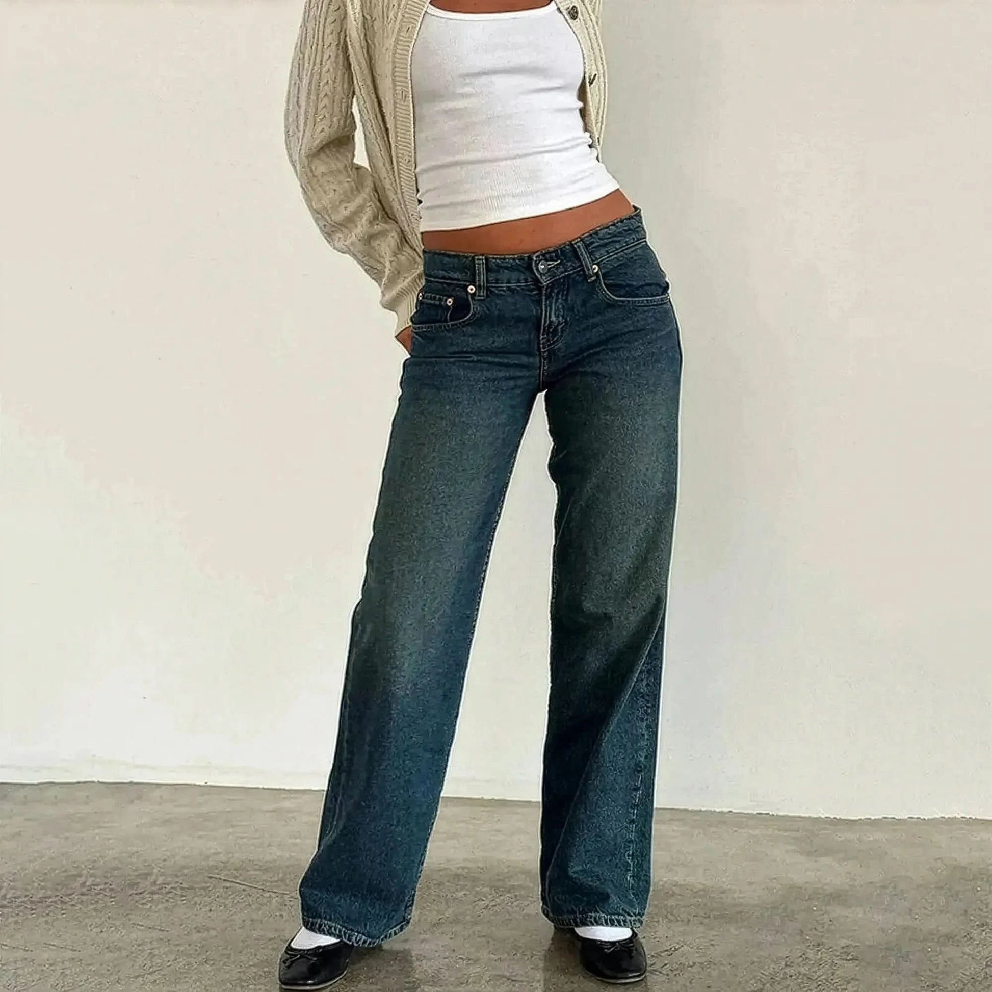 Jean taille basse baggy coupe droite - Saylana