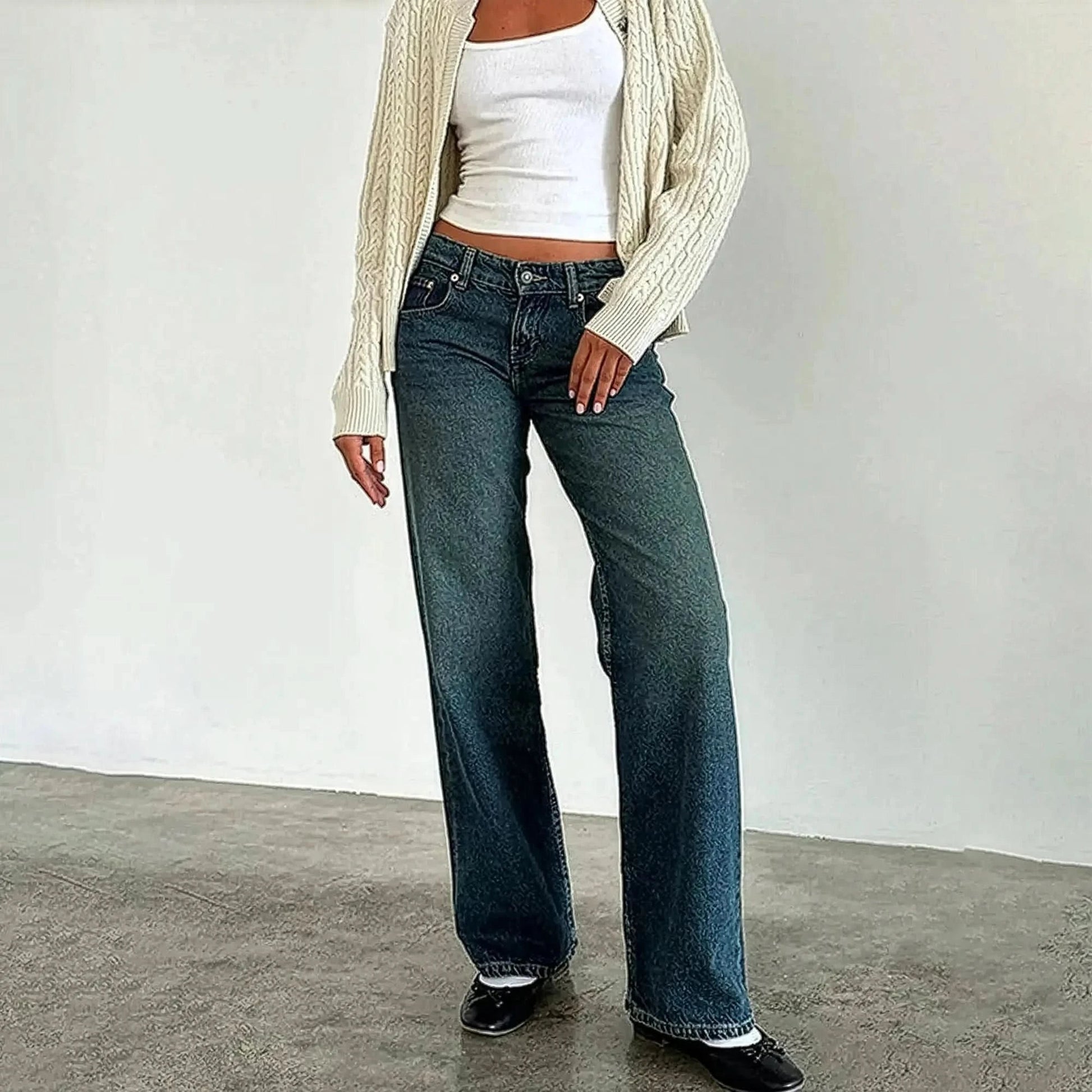 Jean taille basse baggy coupe droite - Saylana