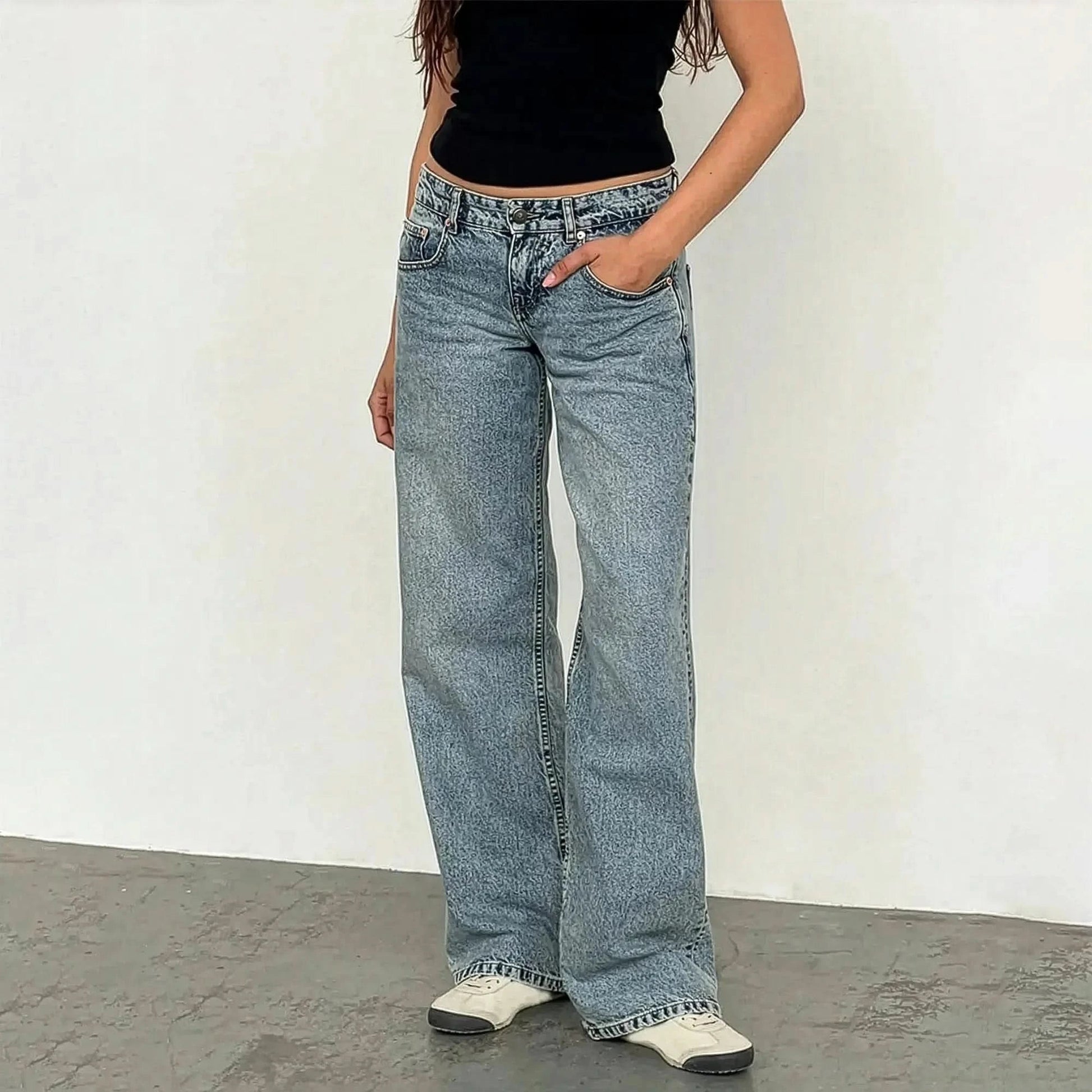 Jean taille basse baggy coupe droite - Saylana