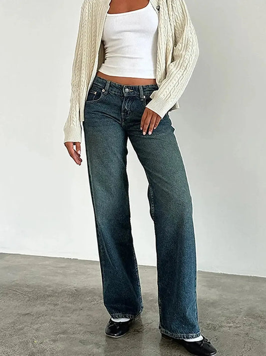 Jean taille basse baggy coupe droite-Saylana
