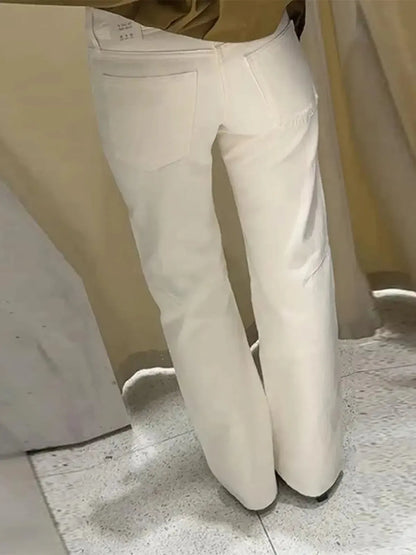 Jean taille basse blanc élégant à nouer-Saylana