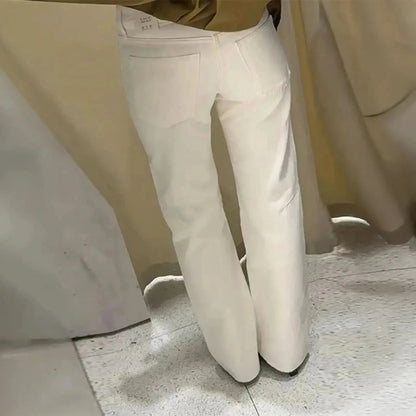 Jean taille basse blanc élégant à nouer - Saylana