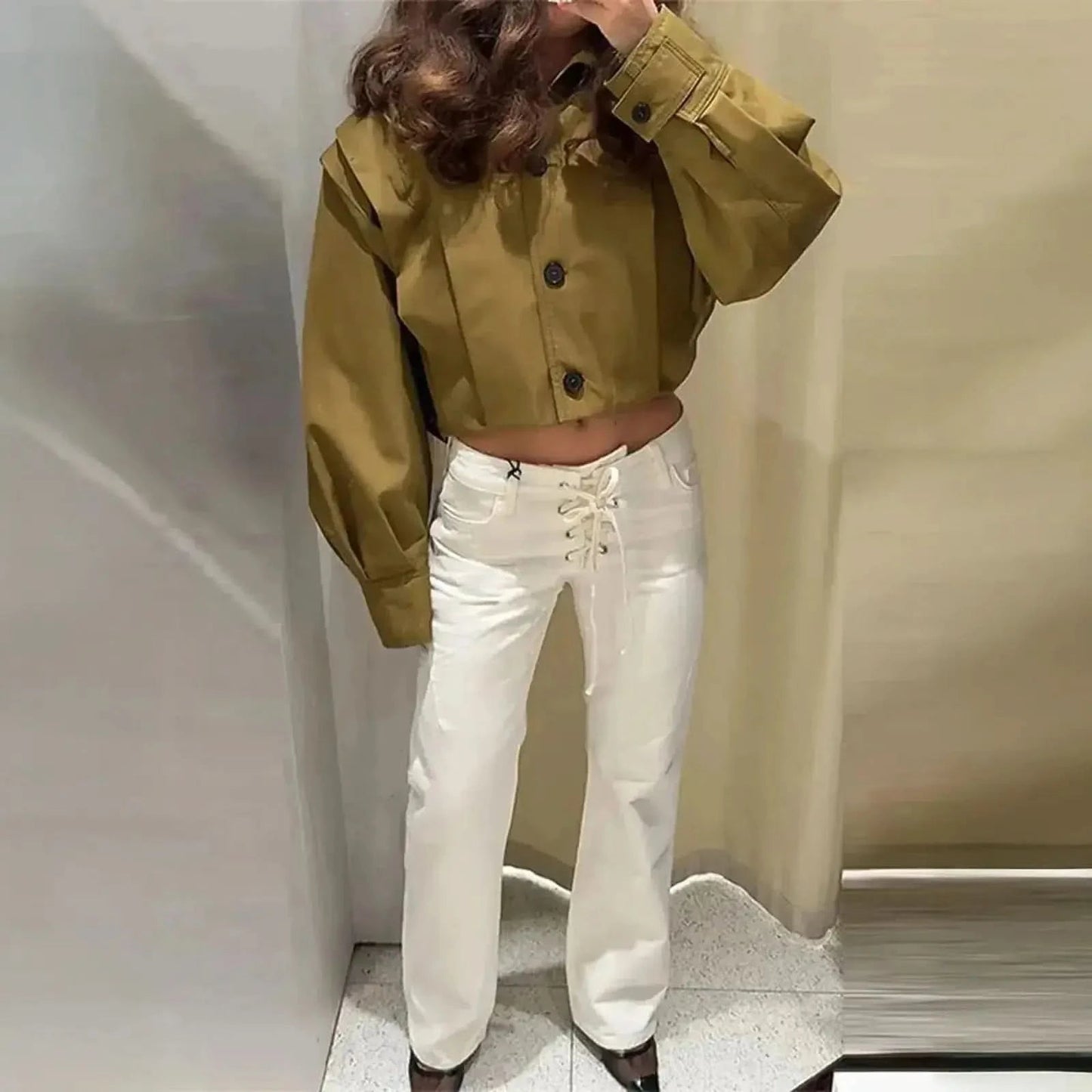 Jean taille basse blanc élégant à nouer - Saylana