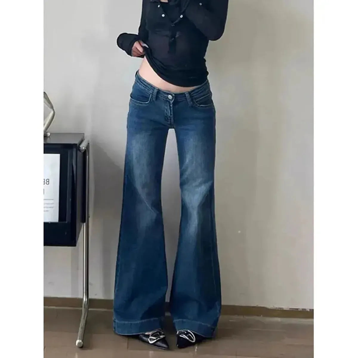 Jean taille basse flare coupe large-Saylana