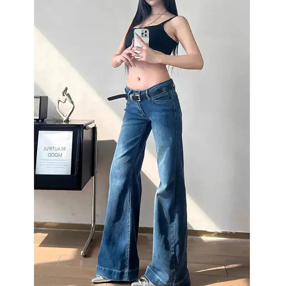 Jean taille basse flare coupe large-Saylana