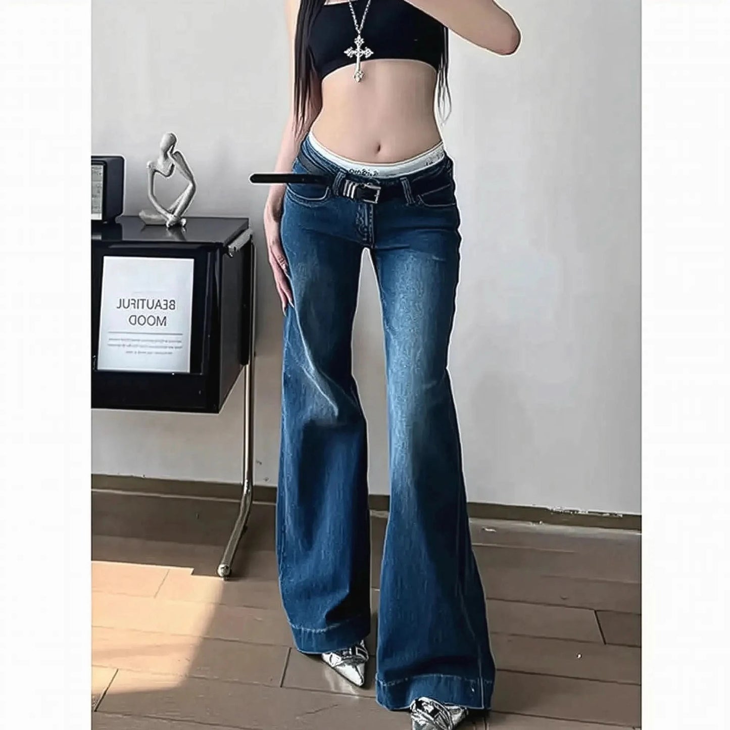 Jean taille basse flare coupe large - Saylana