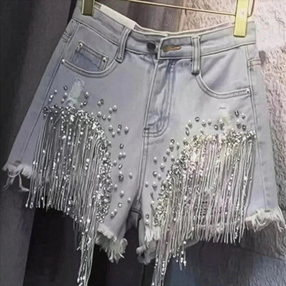 Jean taille haute à sequins et franges stylées - Saylana