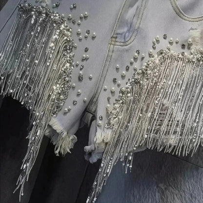 Jean taille haute à sequins et franges stylées - Saylana