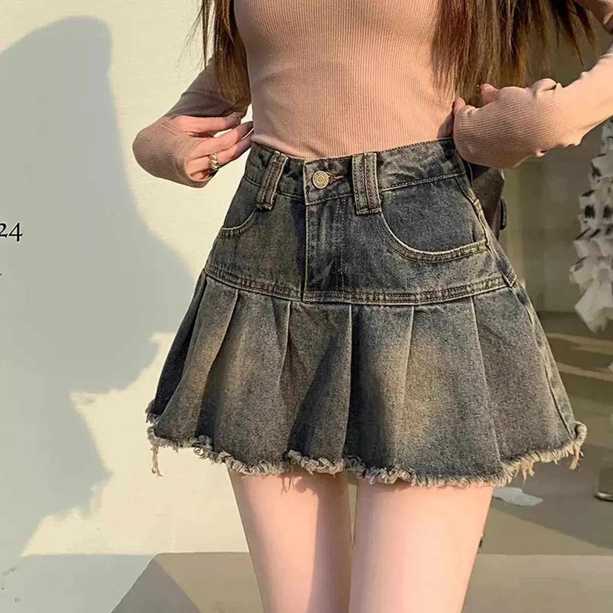 Jupe A-Ligne Punk Bleue-Saylana