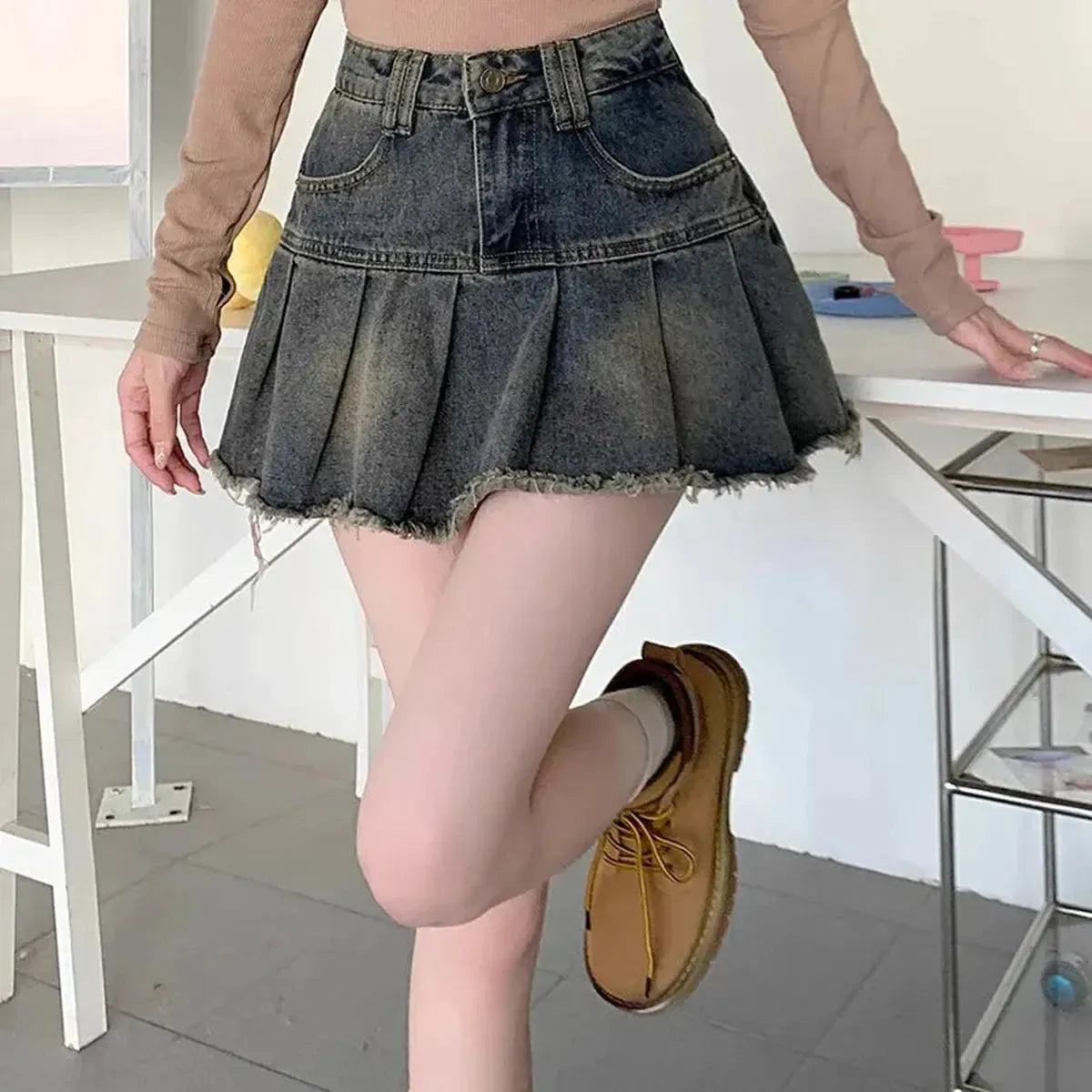 Jupe A-Ligne Punk Bleue-Saylana
