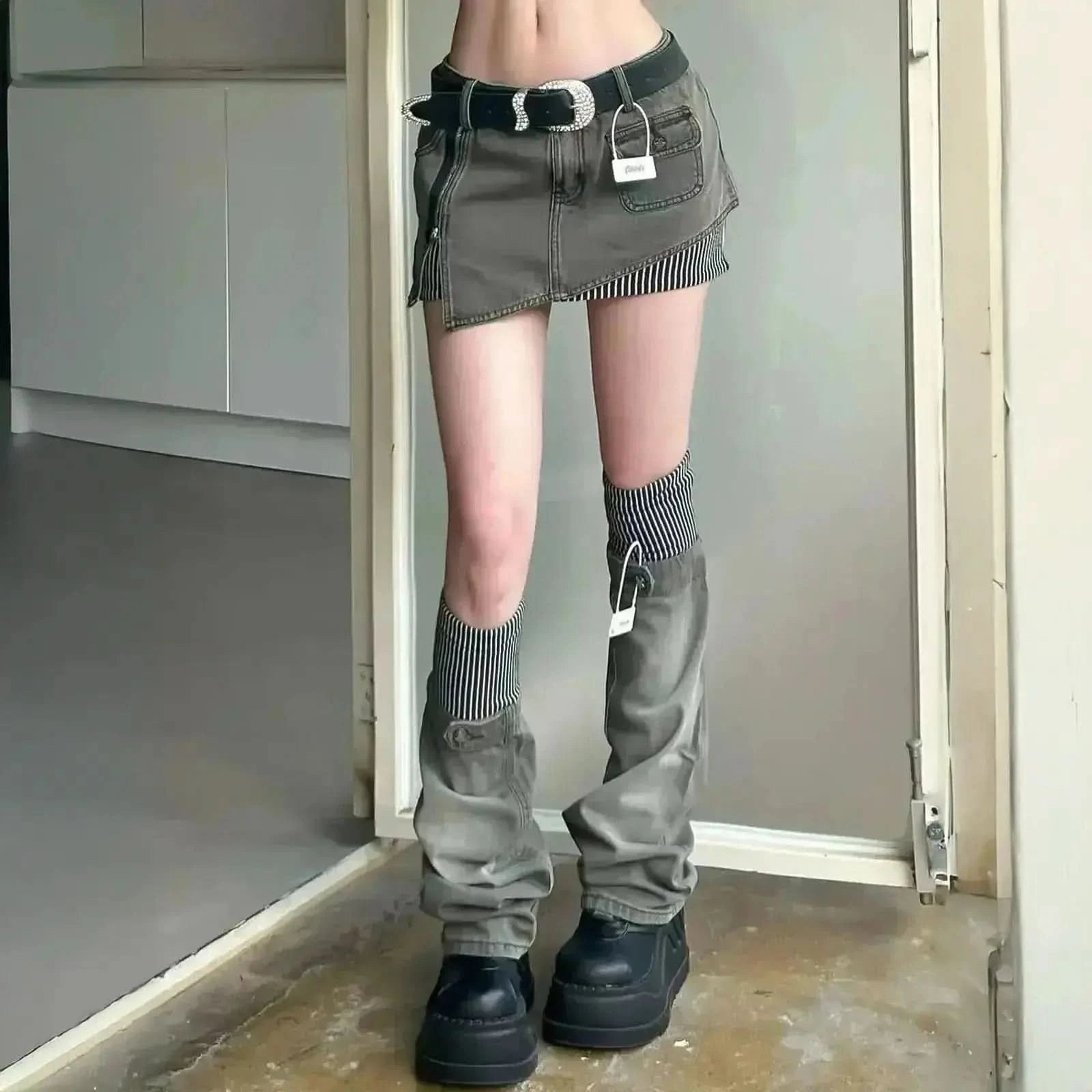 Jupe Asymétrique en Denim 2 Pièces - Saylana