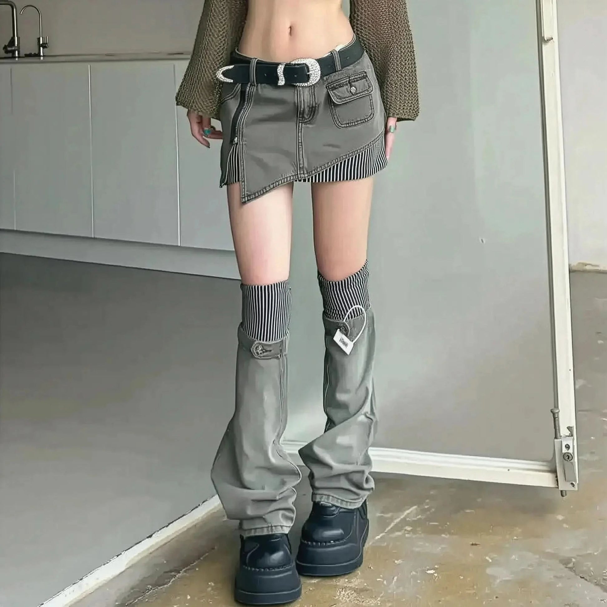 Jupe Asymétrique en Denim 2 Pièces - Saylana