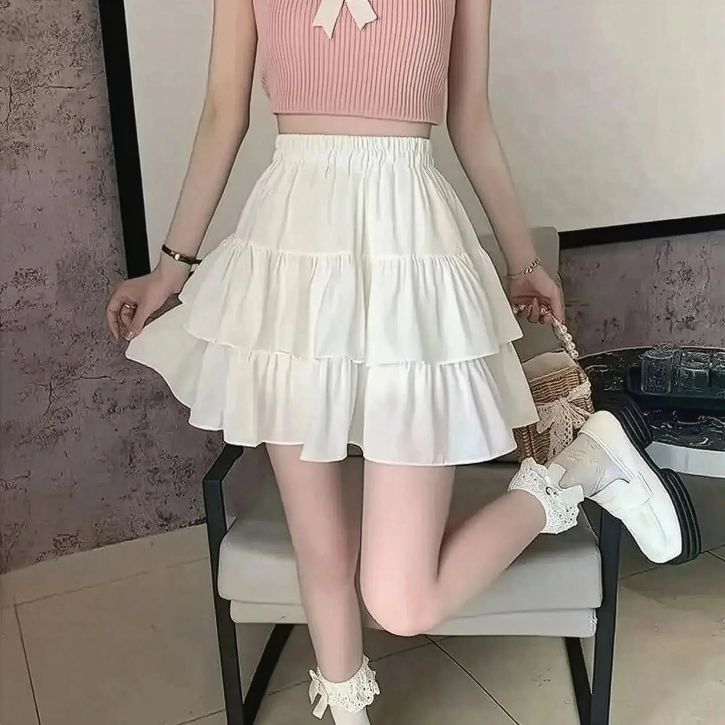 Jupe Plissée Blanche Taille Élastique - Saylana