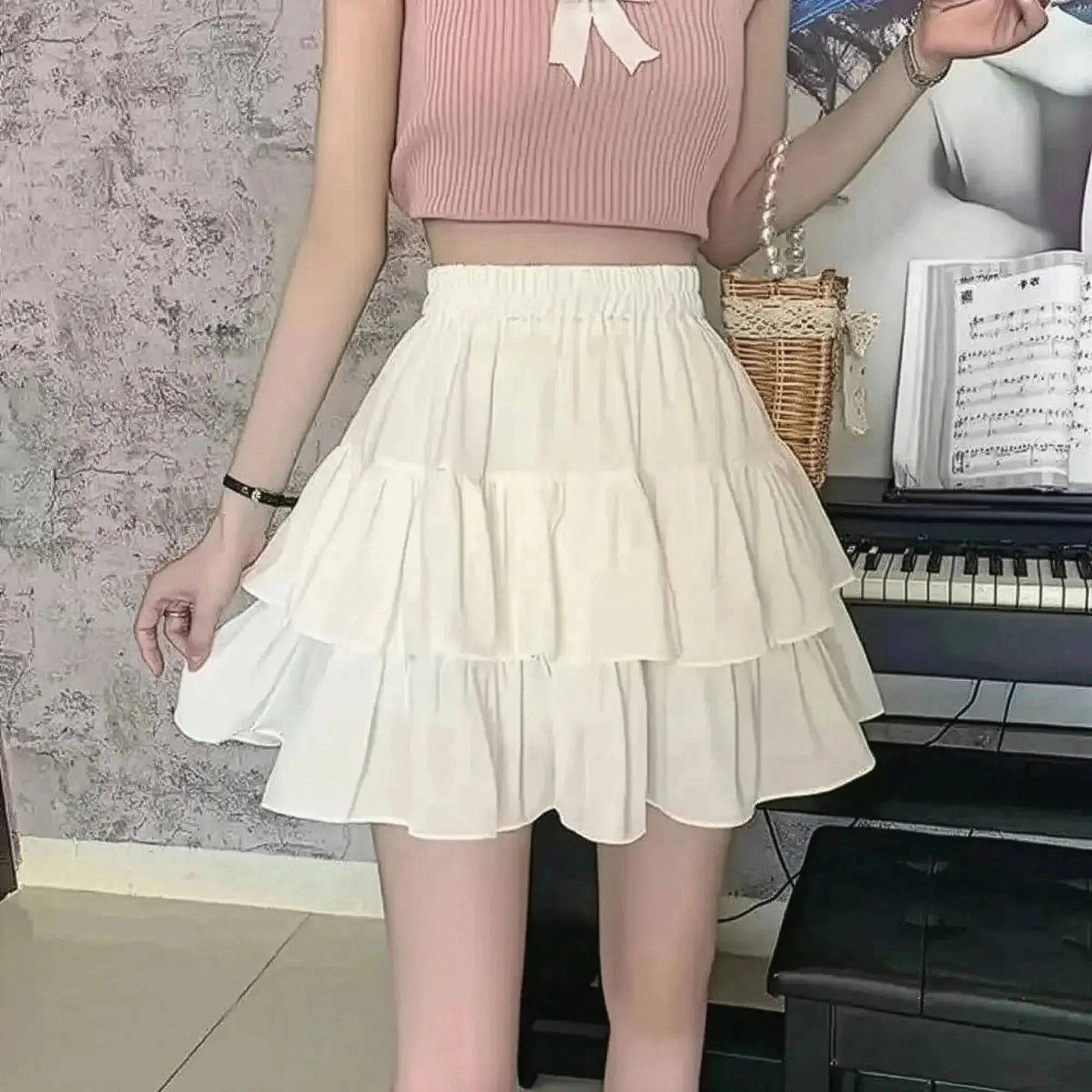 Jupe Plissée Blanche Taille Élastique - Saylana