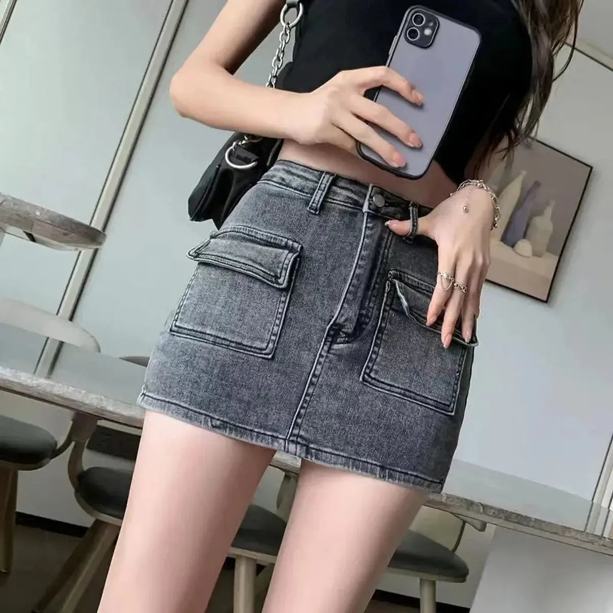 Jupe Short en Jean Taille Haute Slim-Saylana