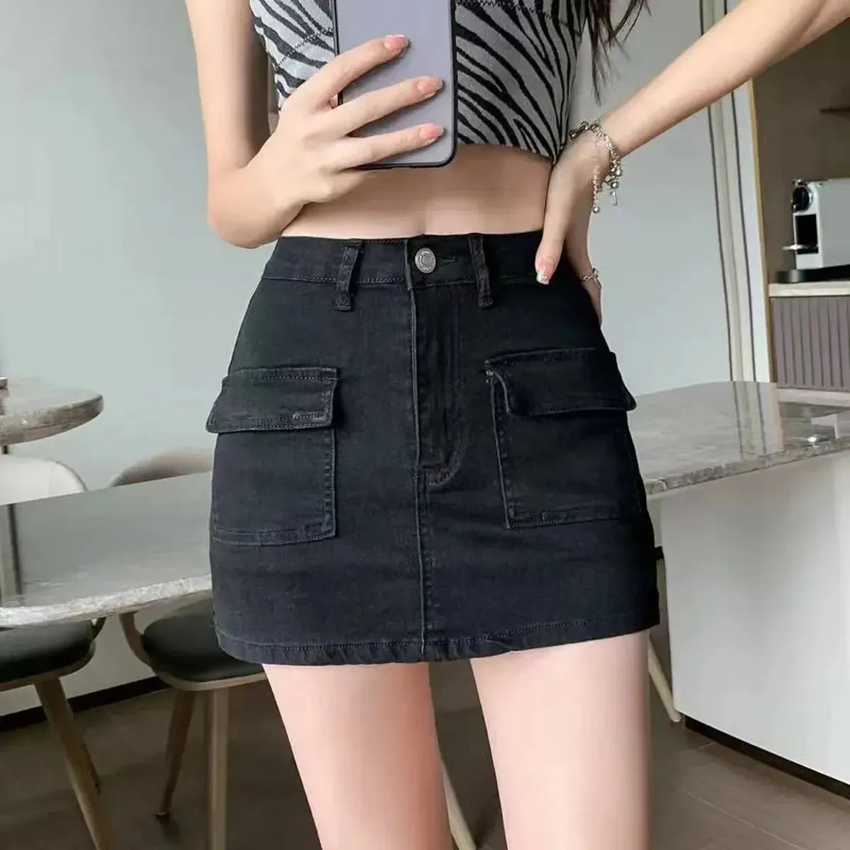 Jupe Short en Jean Taille Haute Slim-Saylana