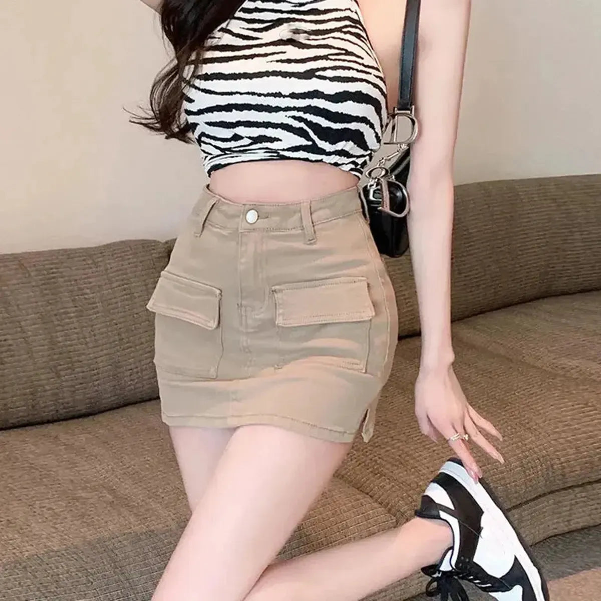 Jupe Short en Jean Taille Haute Slim-Saylana