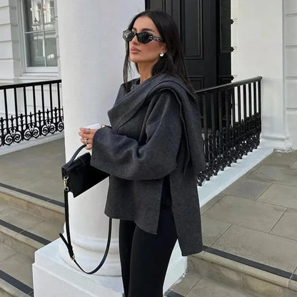 Manteau Hiver Asymétrique à Écharpe-Saylana