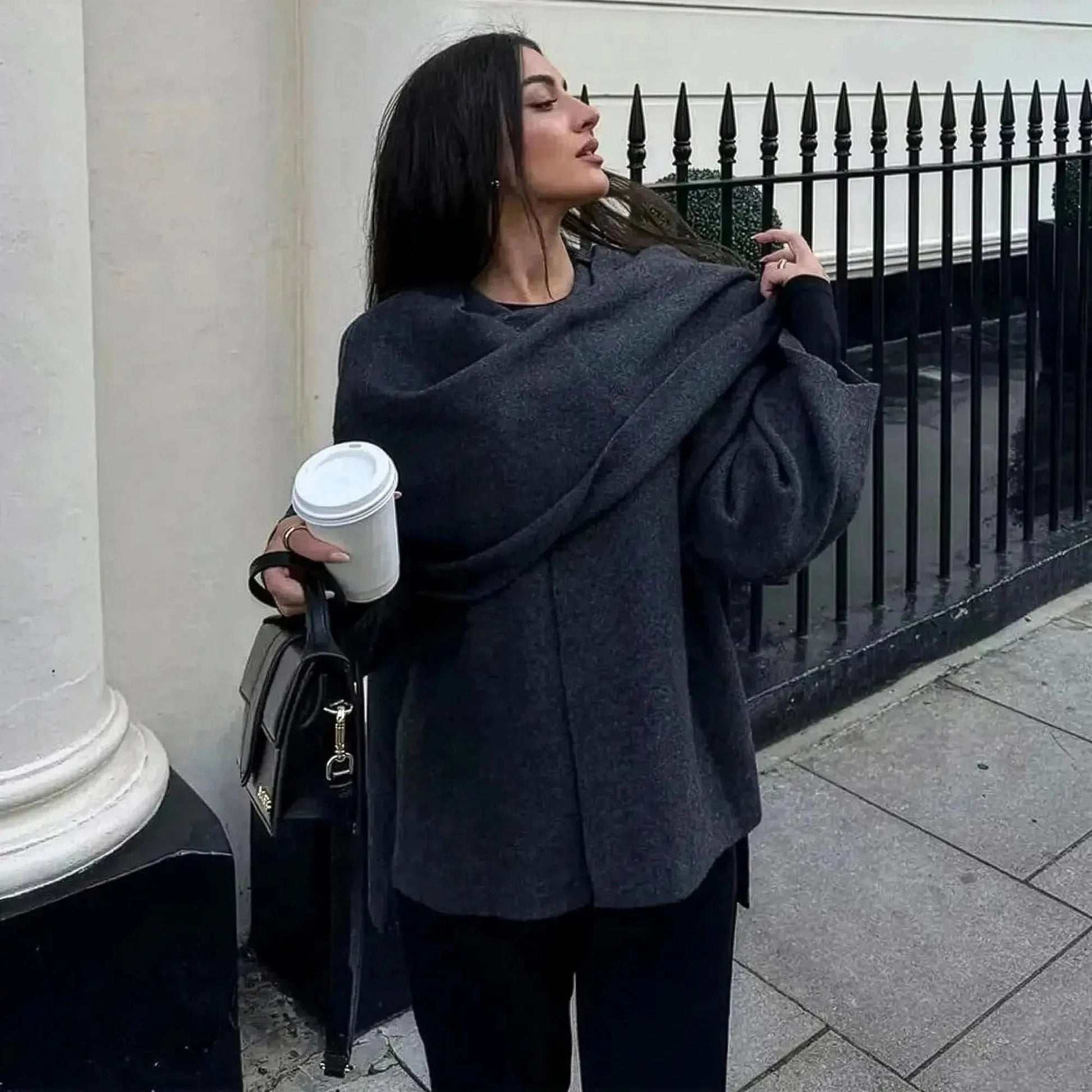 Manteau Hiver Asymétrique à Écharpe - Saylana