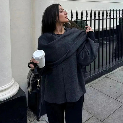 Manteau Hiver Asymétrique à Écharpe - Saylana