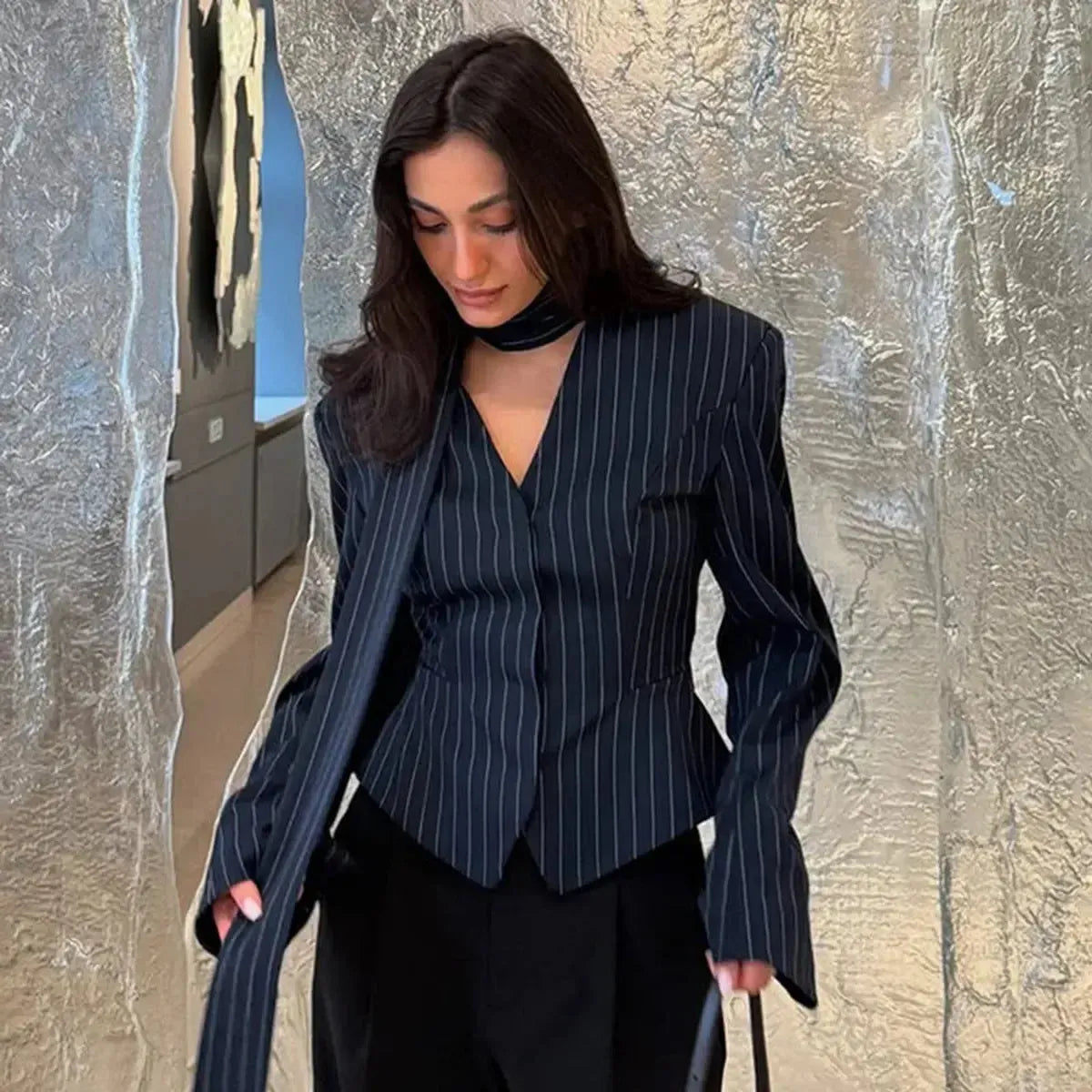 Manteau Rayé Cintré à Nouer Chic-Saylana
