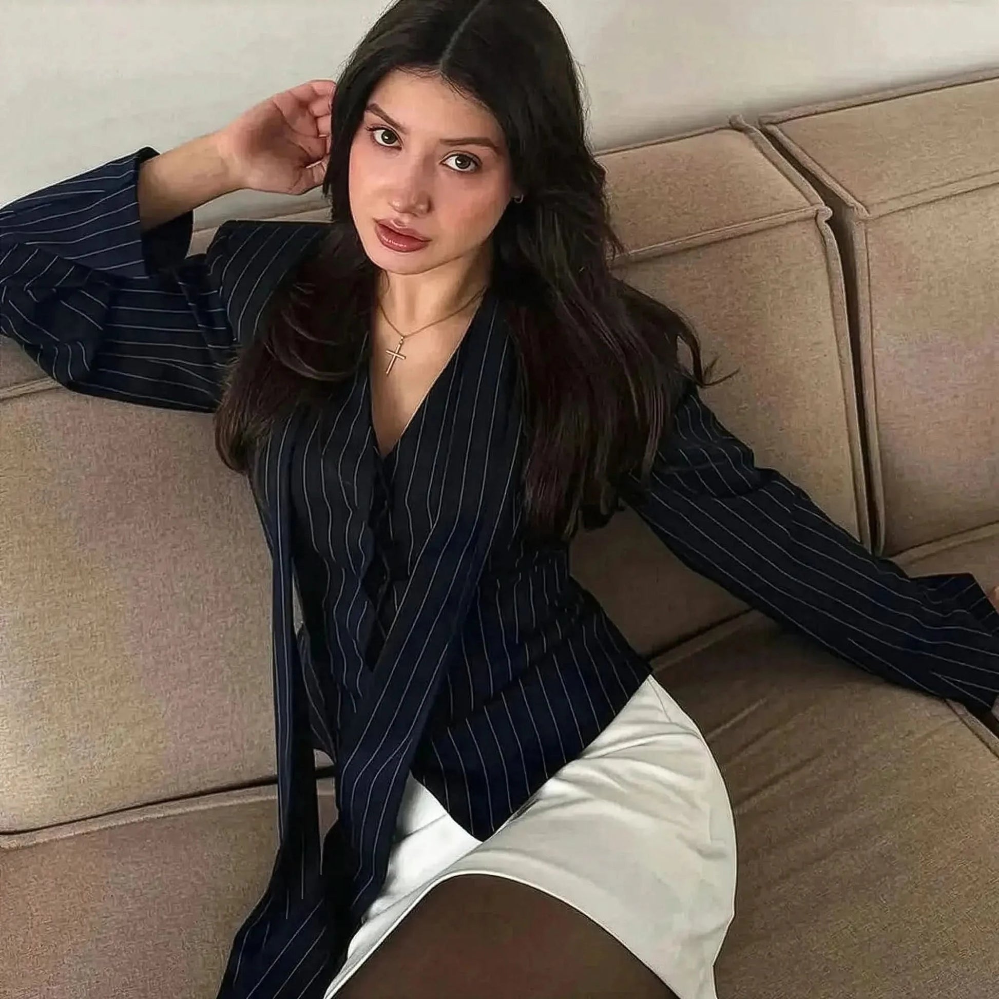 Manteau Rayé Cintré à Nouer Chic - Saylana