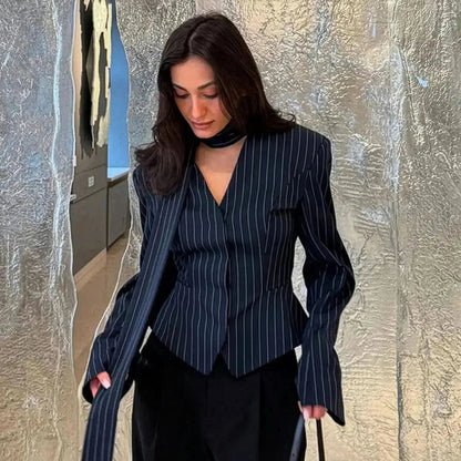 Manteau Rayé Cintré à Nouer Chic - Saylana