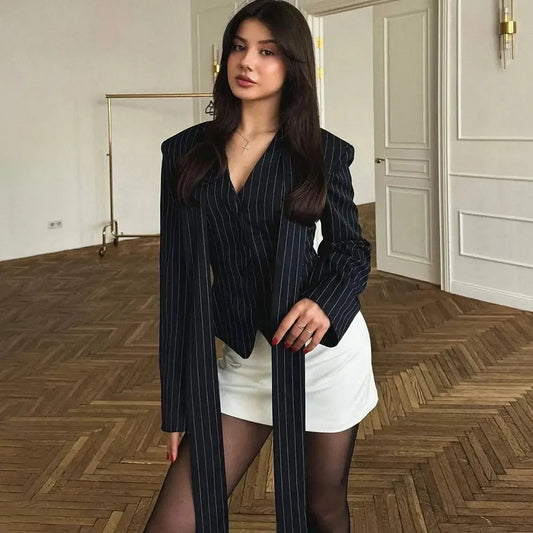Manteau Rayé Cintré à Nouer Chic-Saylana