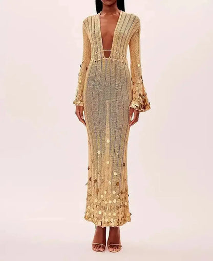 Maxi Dress Brillante : Décolleté & Lacets-Saylana
