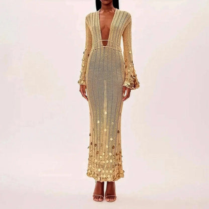 Maxi Dress Brillante : Décolleté & Lacets - Saylana