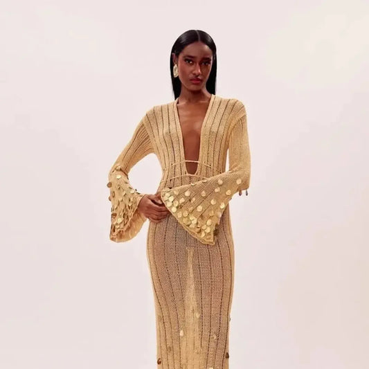 Maxi Dress Brillante : Décolleté & Lacets-Saylana