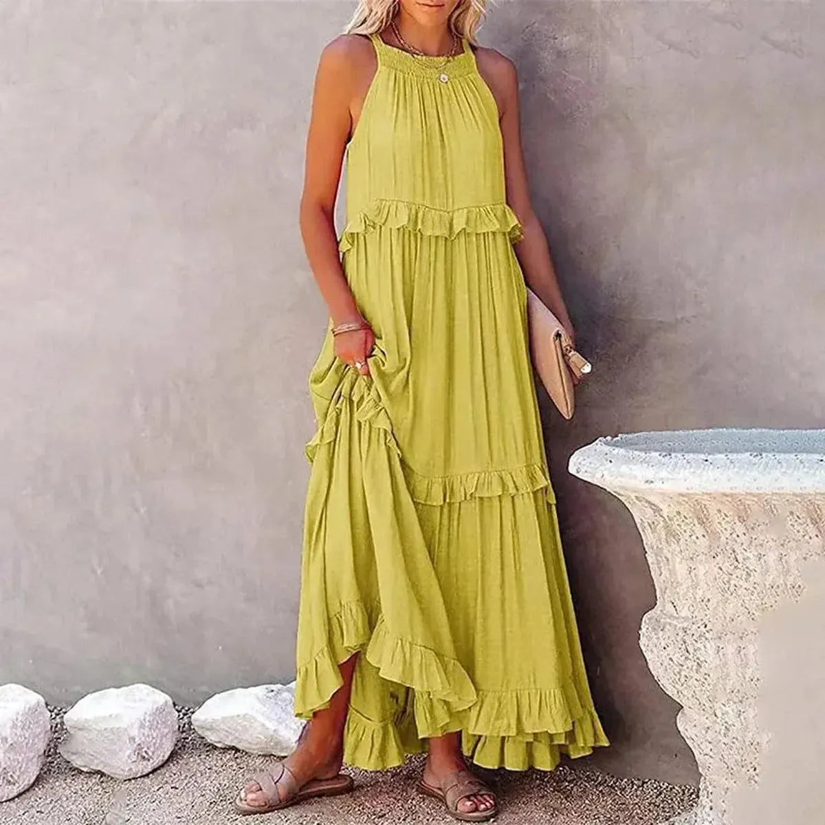 Maxi Dress Élégante à Volants Unis-Saylana